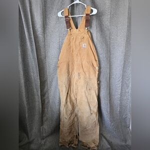 Vtg Carhartt Tan Overalls Mens 40x32 Double Knee Thrashed Distressed Work Bibs